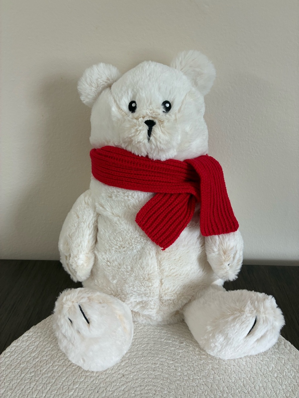 Giggle scape Plush White Teddy Bear with Red Scarf - Soft Kids Stuffed Animal
